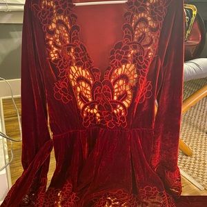 Burgundy and Nude Lace Romper Size Large